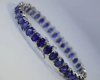 Meadow 35.11 Carats Sapphire Oval Cut Gemstone Tennis Bracelet in 18k White Gold 1