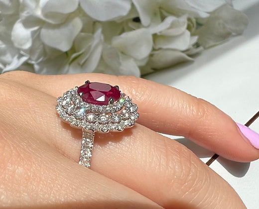 Vivienne Ruby Oval Cut Gemstone Rings in 18k White Gold side