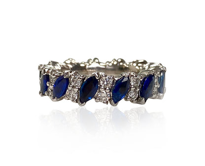 Ina 2.62 Carats Expandable Marquise Cut Sapphire Gemstone Band in 18K White Gold By Mike Nekta NYC