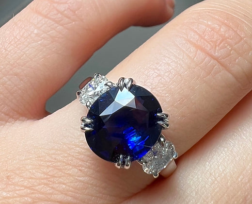 Arabella 4.51 Carats Sapphire Oval Cut Gemstone Ring in Platinum By Mike Nekta NYC