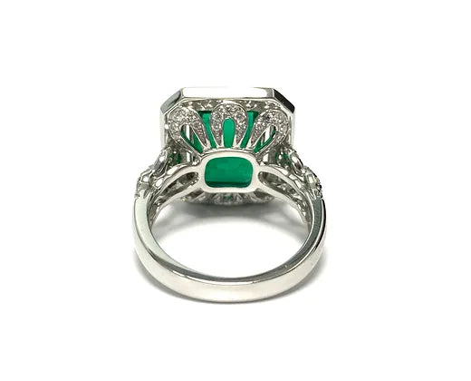 Azari 5.25 Carats Emerald Cut Emerald Gemstone Ring in 18K White Gold Back view