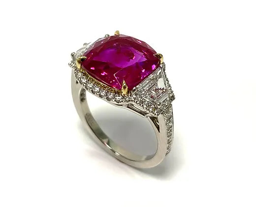 Kaeli 7.16 Carats No Heat Cushion Cut Ruby Gemstone Ring in Platinum Side