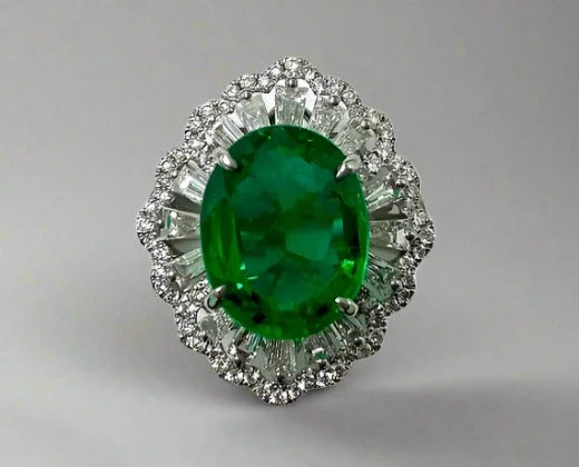 Mikayla 5 Carats Oval Cut Emerald Gemstone Ring in 18K White Gold By Mike Nekta NYC