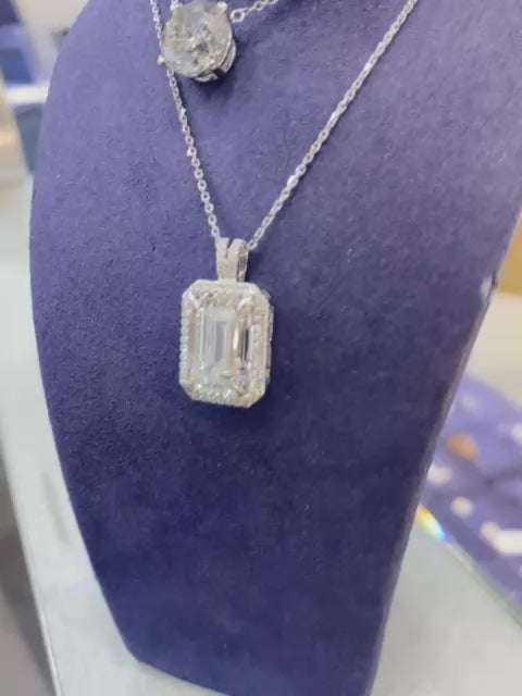 Lucyle 8 Carat F VVS2 Emerald Cut Diamond Pendant Necklace Showcase