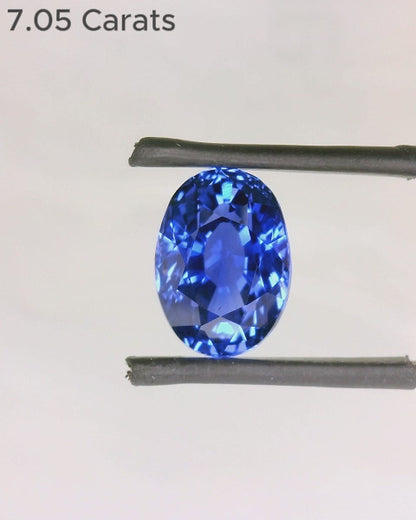 7.05 Carat Oval Cut No Heat Blue Sapphire GRS