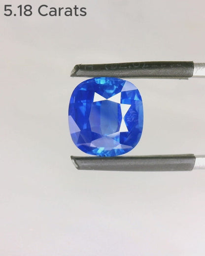 5.18 Carat Cushion Cut Vivid Blue Natural Sapphire Loose Gemstone Video