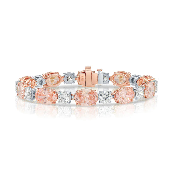 Eulalie 26.36 cwt Oval Cut Fancy Vivid Pink & Round Cut White Lab Grown Diamond Bracelet in 18K Rose & White Gold Video