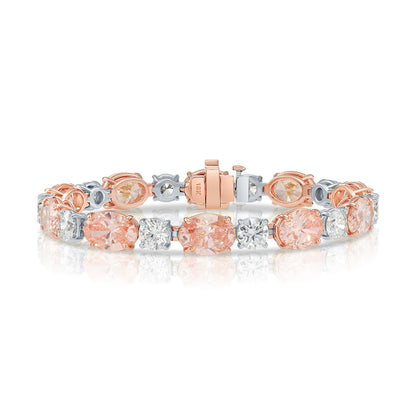 Eulalie 26.36 cwt Oval Cut Fancy Vivid Pink & Round Cut White Lab Grown Diamond Bracelet in 18K Rose & White Gold Video