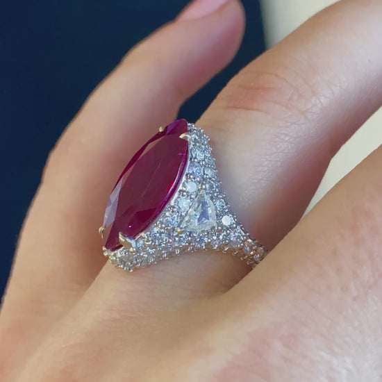 Mackenzie Ruby Marquise Gemstone Ring in 18k White Gold Video