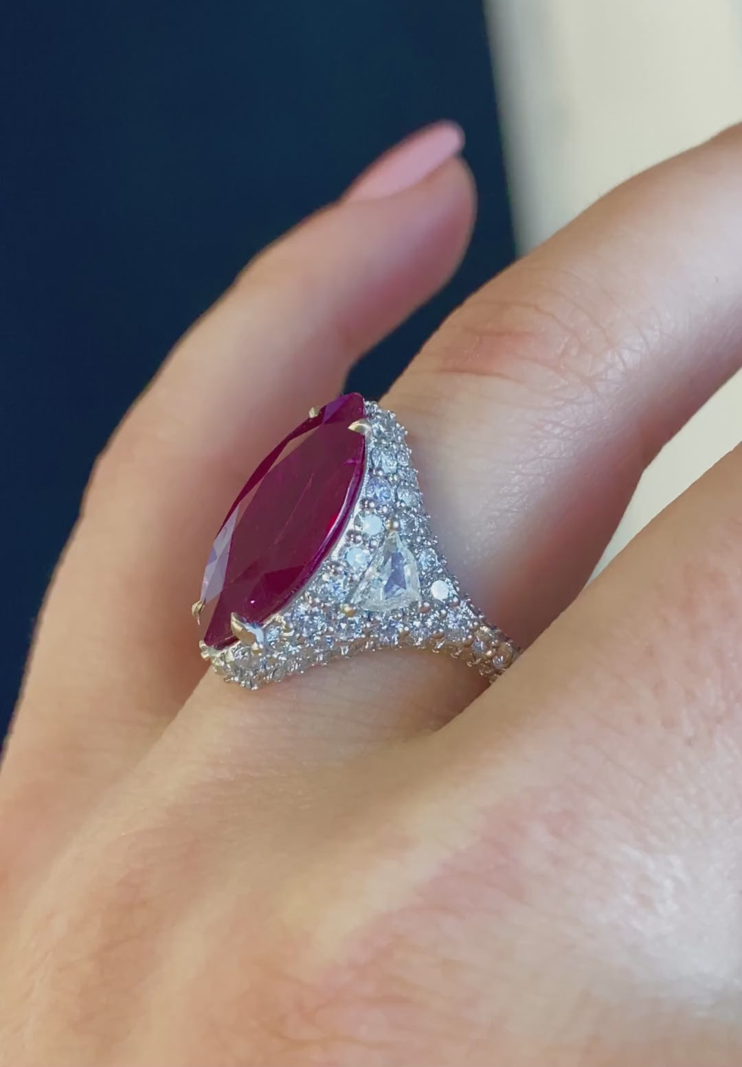 Mackenzie Ruby Marquise Gemstone Ring in 18k White Gold Video