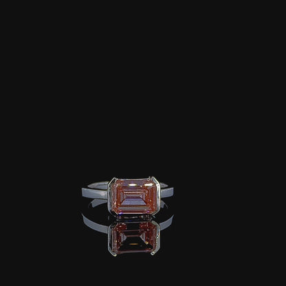 Baalah 3 Carat Emerald Cut Fancy Intense Pink Lab Grown Diamond Engagement Ring in 14k White Gold