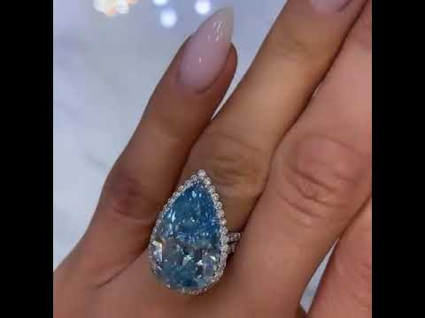 CIELO 15 CARAT PEAR SHAPE FANCY BLUE DIAMOND ENGAGEMENT RING Video 3