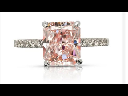 BALLET 3 CARAT RADIANT CUT FANCY INTENSE PINK COLOR VVS2 CLARITY DIAMOND ENGAGEMENT RING 18K WHITE GOLD  GIA CERTIFIED 3 CT FIP VVS2 BY MIKE NEKTA