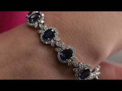 Sadie 25 Carats Oval Cut J'adore Blue Sapphire & Diamond Bracelet in 18k White Gold