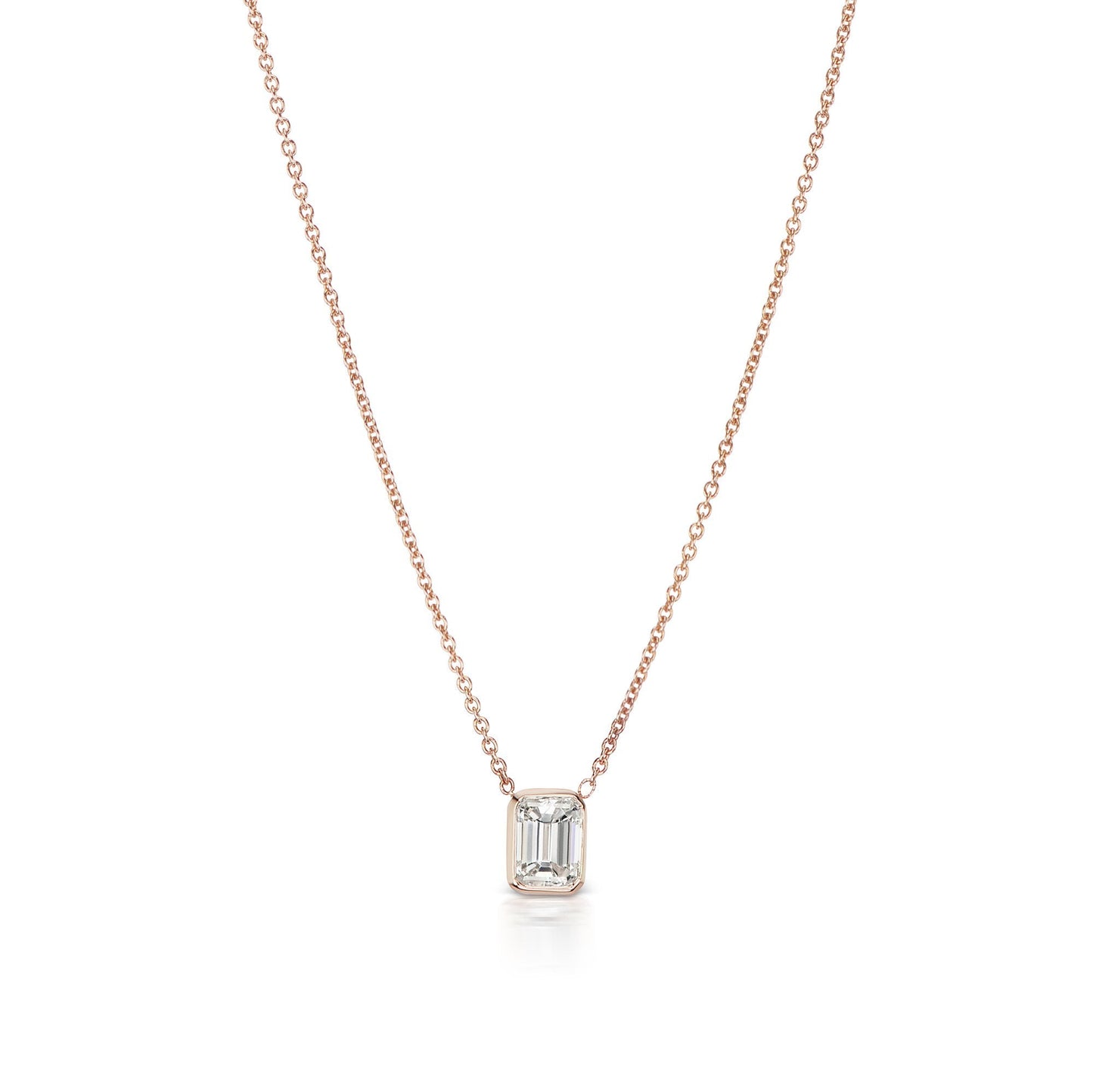 Clarity Diamond Pendant Emerald Cut 0.54 Carat in 14K Rose Gold Front View