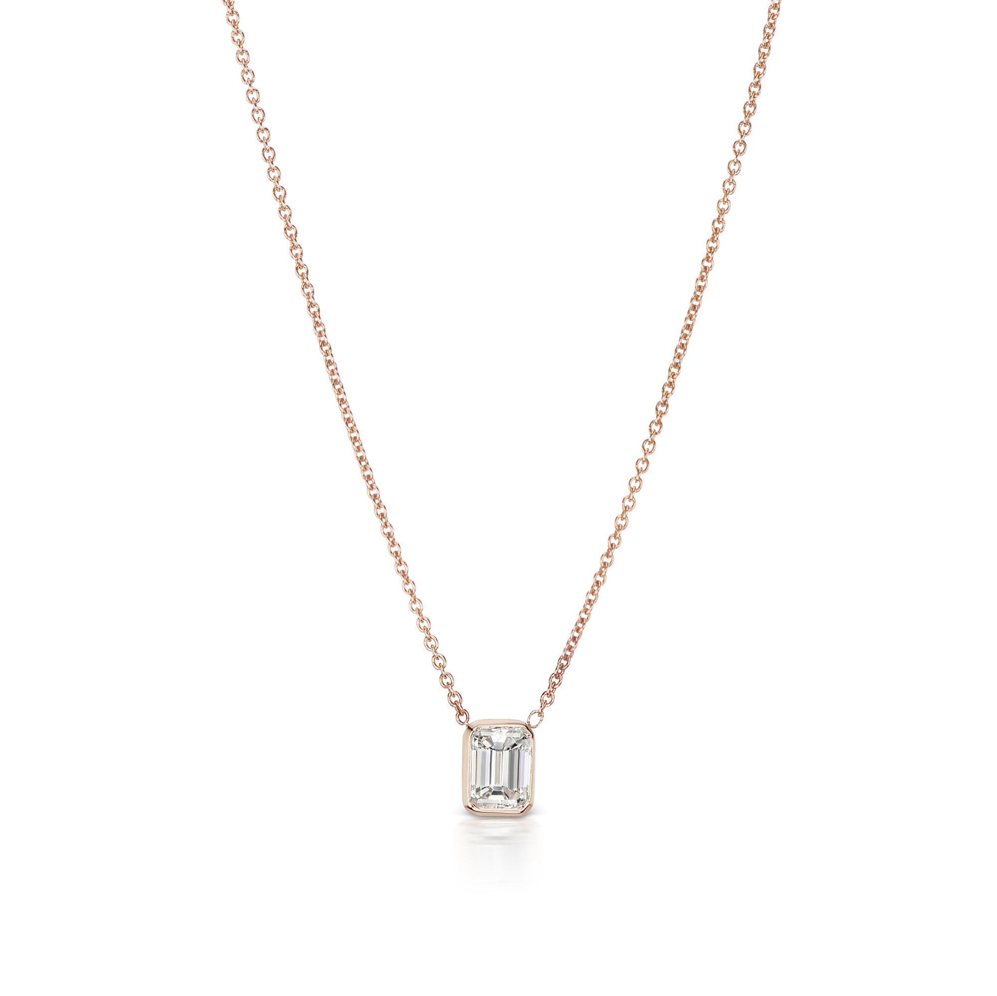 Clarity Diamond Pendant Emerald Cut 0.54 Carat in 14K Rose Gold Front View