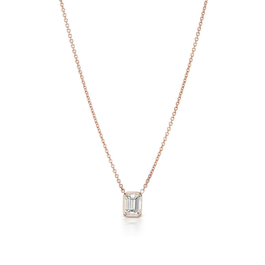 Clarity Diamond Pendant Emerald Cut 0.54 Carat in 14K Rose Gold Front View