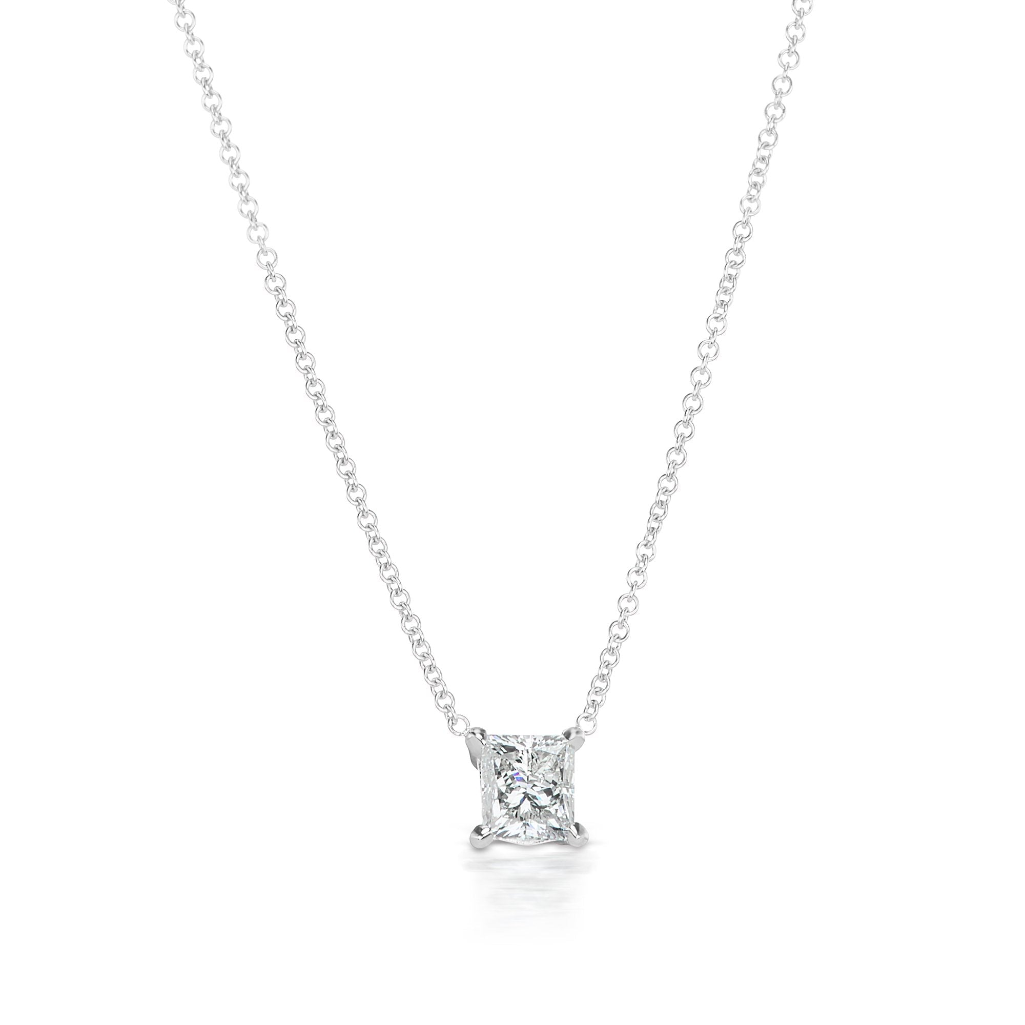 EAU 1 CARAT PRINCESS CUT E COLOR VS2 CLARITY DIAMOND NECKLACE 14K WHITE  GOLD CERTIFIED 1 CT E VS2 BY MIKE NEKTA