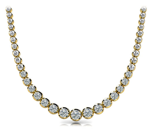 Diamond Rivera Graduated Necklace Round Shape 10 Carat Necklace in 18K Yellow Gold Front View