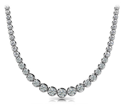 Diamond Rivera Graduated Necklace Round Shape 10 Carat Necklace in 18K White Gold Front View