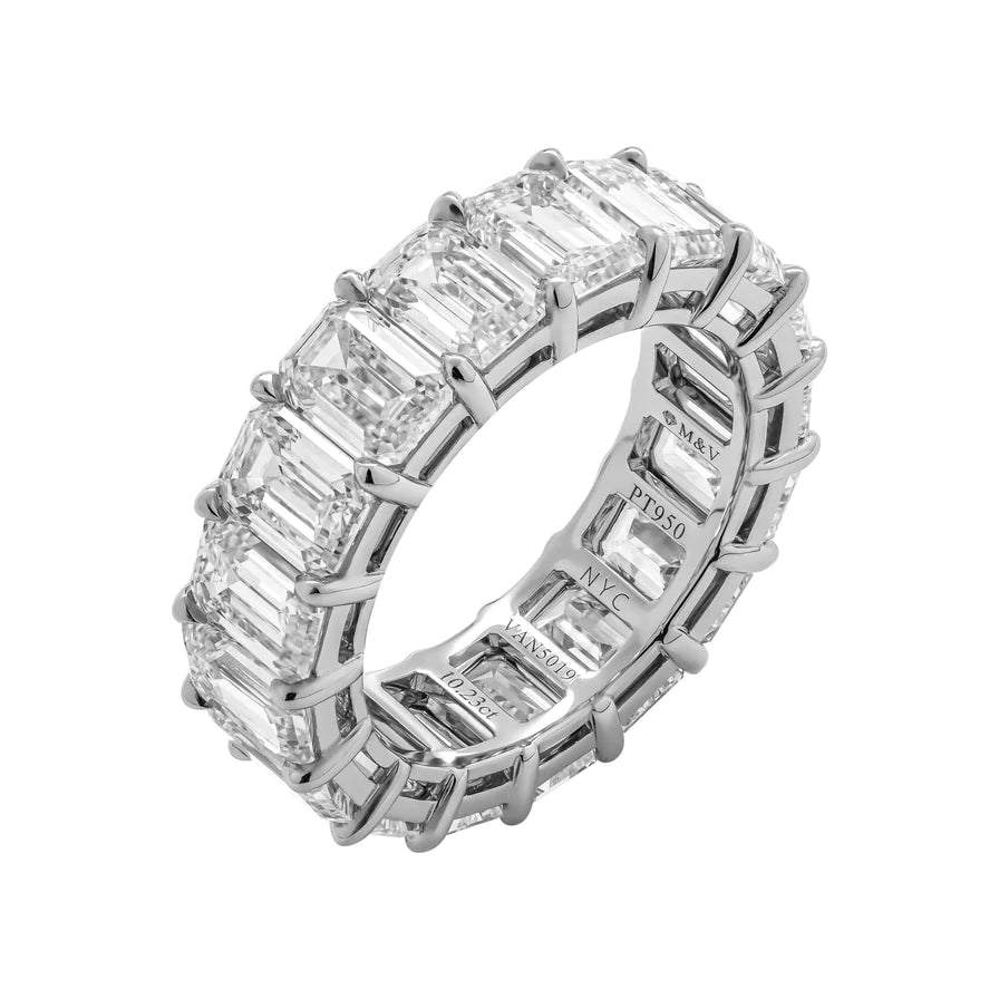 10 Carat Emerald Cut Diamond Eternity Band in Platinum 60 pointer Side View