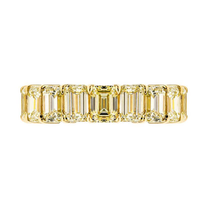 10 Carat Emerald Cut Diamond Eternity Band in 18K Yellow Gold 50 pointer Profile View