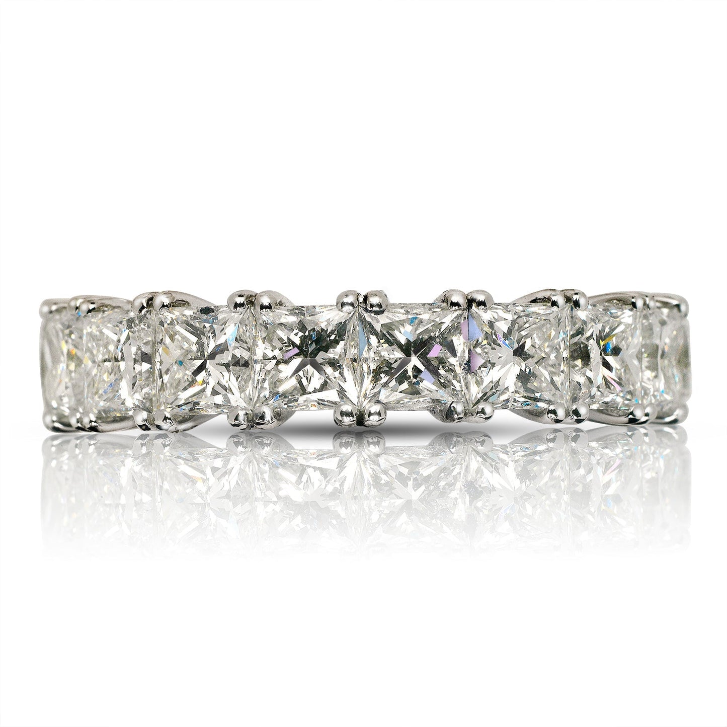 Radiant Cut Diamond 10 Carat Eternity Ring Band in 18k white gold Front View