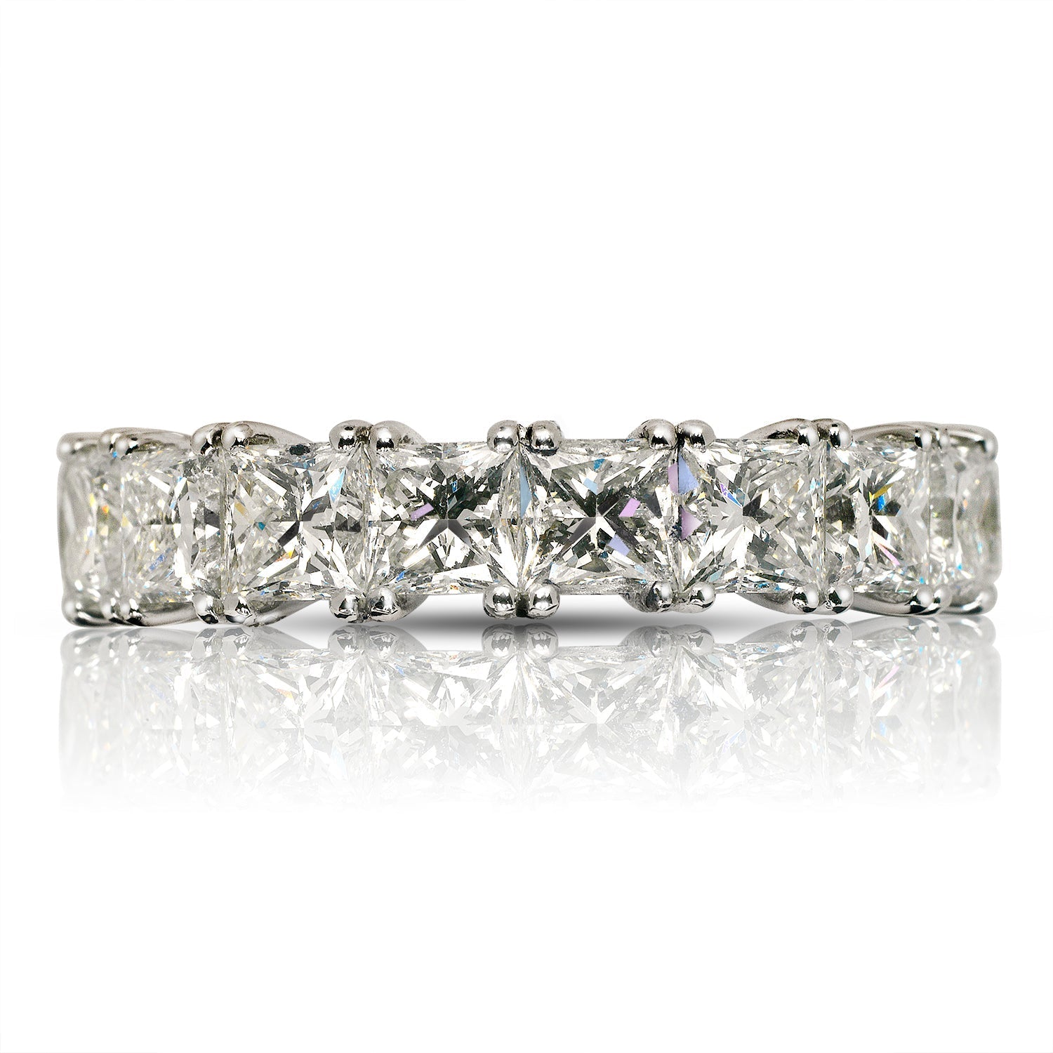 Radiant Cut Diamond 10 Carat Eternity Ring Band in 18k white gold Front View