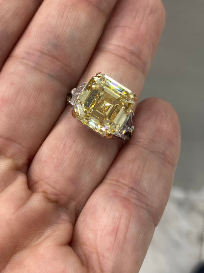 RAYO 11 CARAT ASSCHER CUT NATURAL FANCY YELLOW DIAMOND ENGAGEMENT RING 18K GOLD GIA CERTIFIED 10 CT FBY VVS2 BY MIKE NEKTA