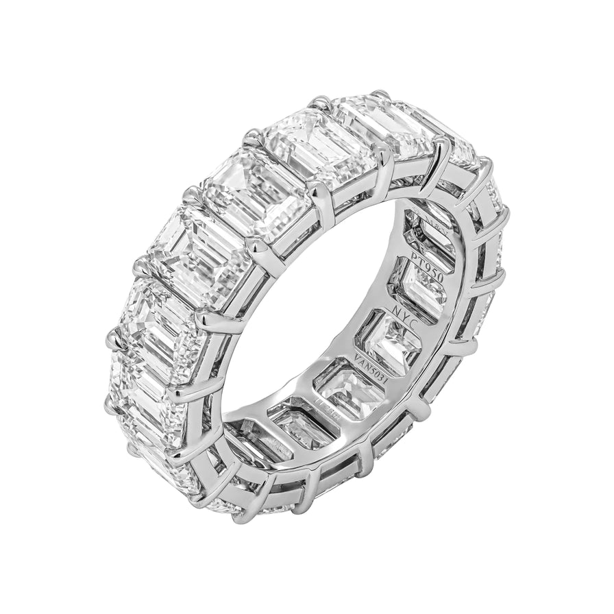 11 Carat Emerald Cut Diamond Eternity Band in Platinum 70 pointer Side View