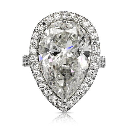 Diamond Ring Pear Shape Cut 12 Carat Halo Ring in Platinum Front View