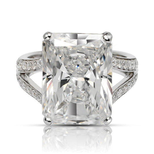 Diamond Ring Radiant Cut 13 Carat Sidestone Ring in 18K White Gold Front View