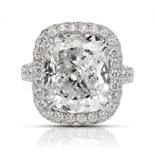 Diamond Ring Cushion Cut 14 Carat Halo Ring in Platinum Front View