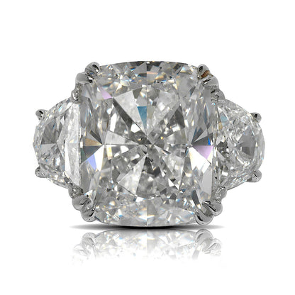 Diamond Ring Cushion Cut 14 Carat Three Stone Ring in Platinum Front View