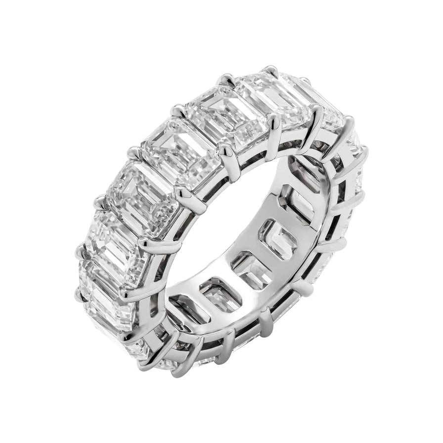 14 Carat Emerald Cut Diamond Eternity Band in Platinum 90 pointer Side View