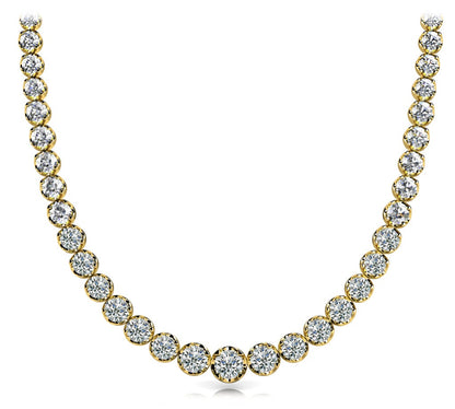 Diamond Rivera Graduated Necklace Round Shaped 15 Carat Low  Base Necklace in 14K White Gold Front View