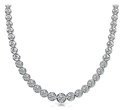  Diamond Rivera Graduated Necklace Round Shaped  Low Base in 14K White Gold Front View