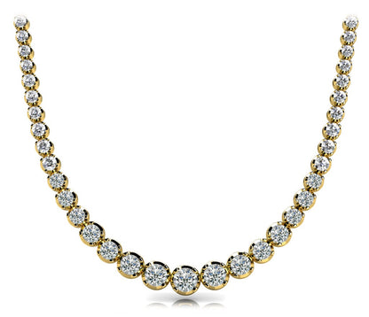 Diamond Rivera Graduated Necklace Round Shaped 15 carat in 14K Yellow Gold Front View