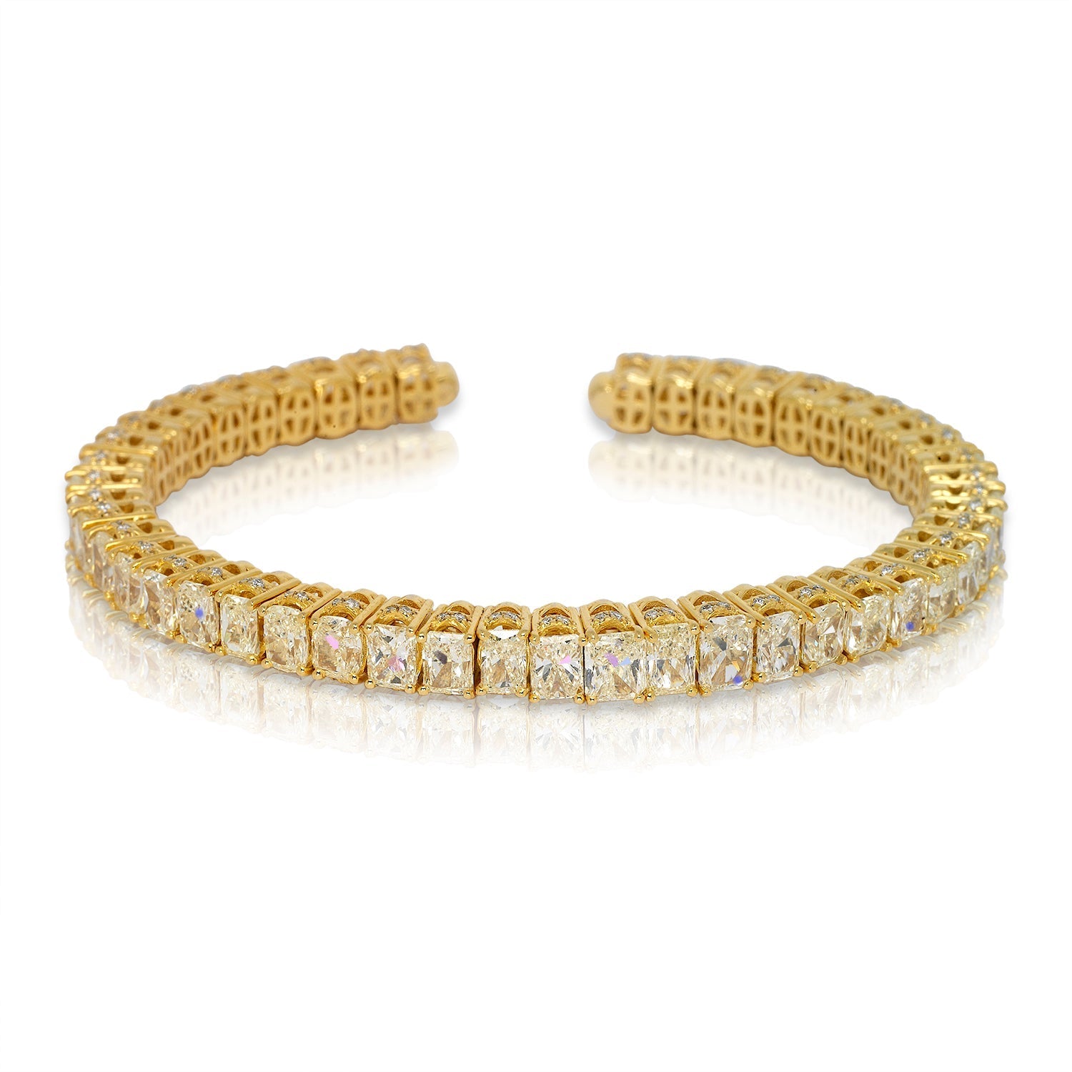 Yellow Diamond Bracelet Cushion Cut 17 Carat Inline Diamond in 18k Yellow Gold Front View