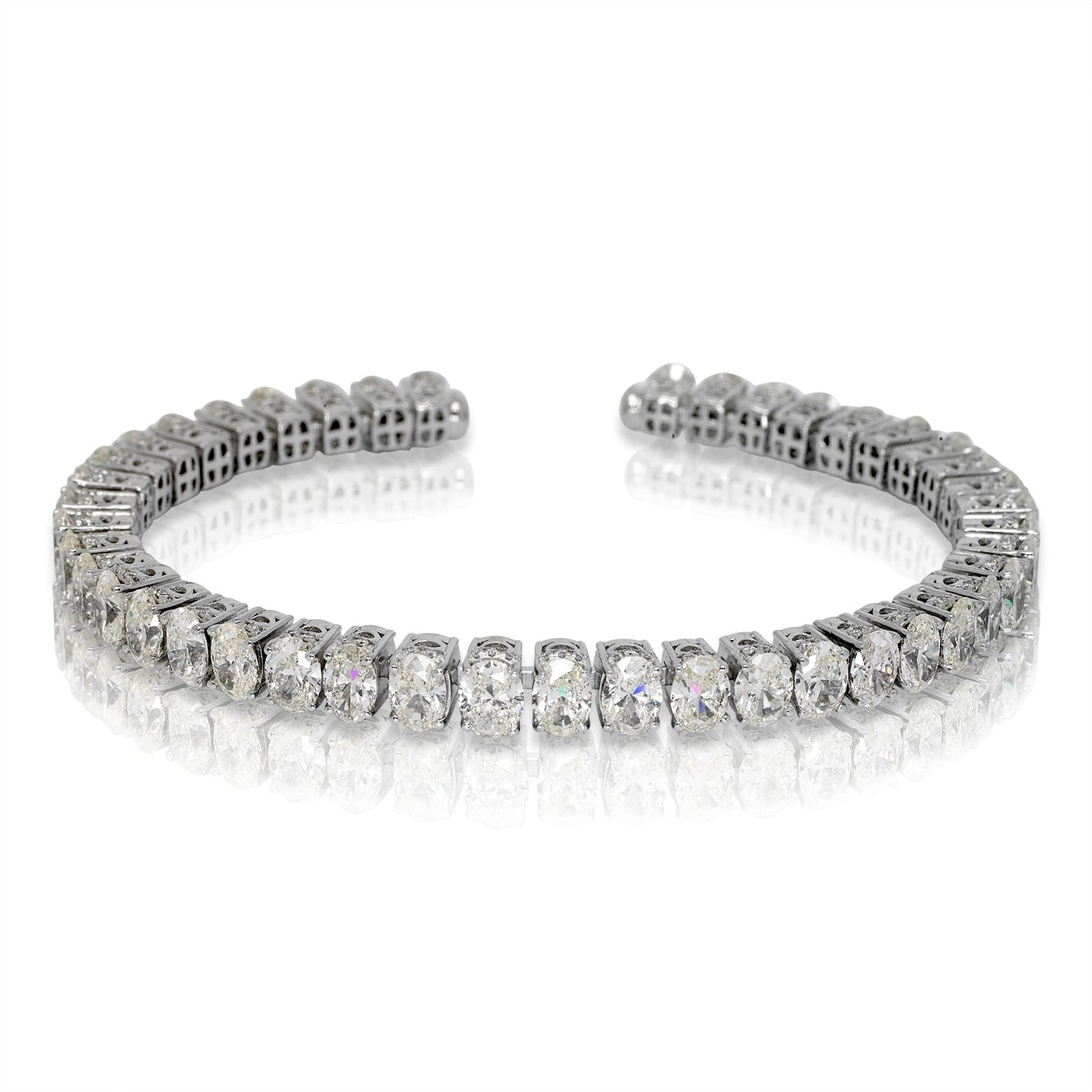 Diamond Bracelet Oval Cut 17 Carat Inline Bracelet in 18K White Gold Front View