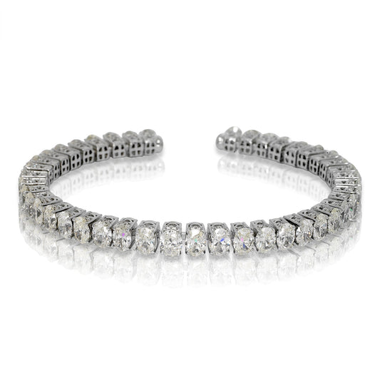 Diamond Bracelet Oval Cut 17 Carat Inline Bracelet in 18K White Gold Front View