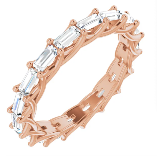 PARIS 2 Carat Baguette-Cut Diamond Eternity Ring Rose Gold 15 pointer G Color VS1 Clarity Lucida Prong Band By Mike Nekta NYC