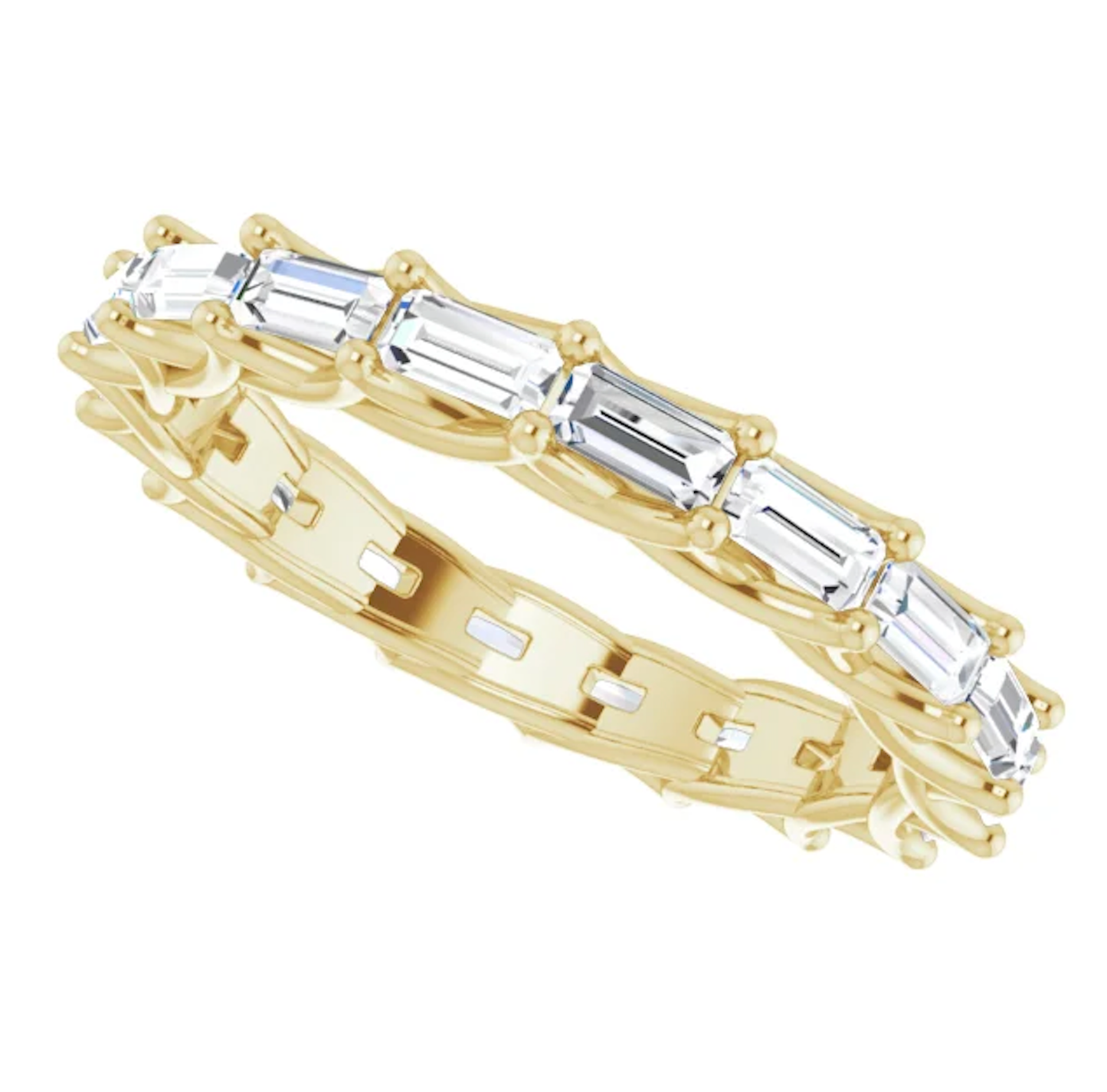 PARIS 2 Carat Baguette-Cut Diamond Eternity Ring Yellow Gold 15 pointer G Color VS1 Clarity Lucida Prong Band By Mike Nekta NYC