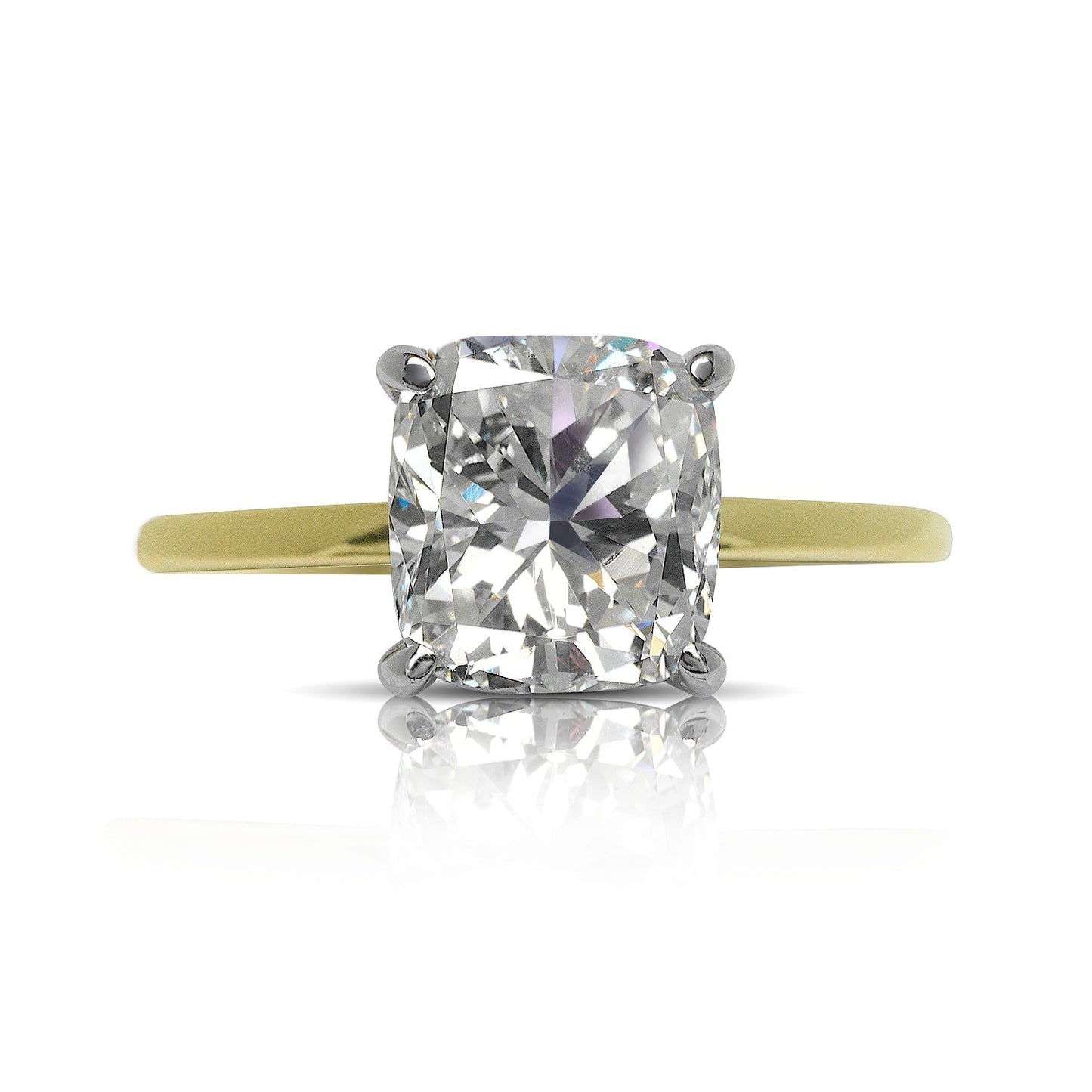 Diamond Ring Cushion Cut 2 Carat Solitaire Ring in 18K Gold Front View