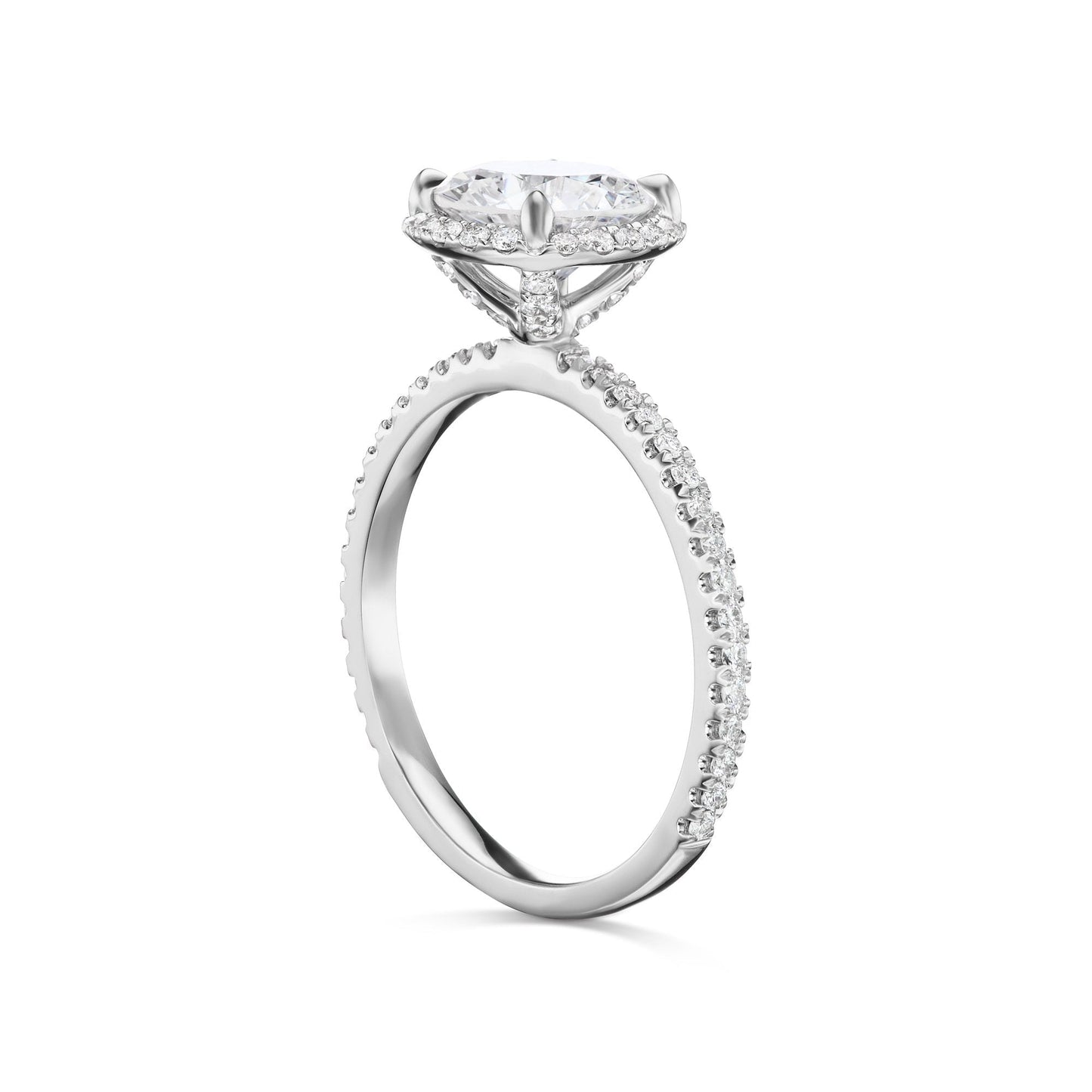 Diamond Ring Round Cut 2 Carat Halo Ring in 18K White Gold Side View