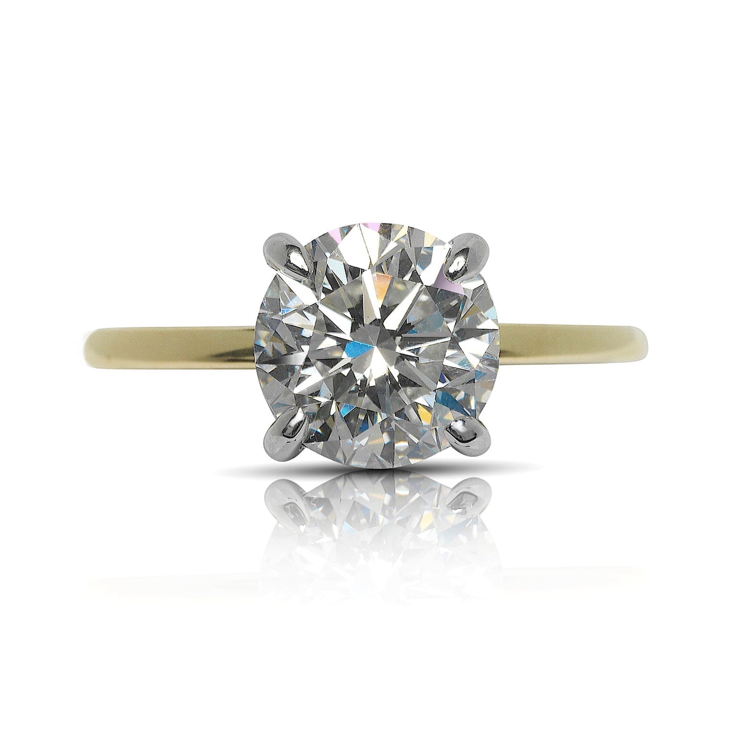 Diamond Ring Round Cut 2 Carat Solitaire Ring in 18K Gold Front View