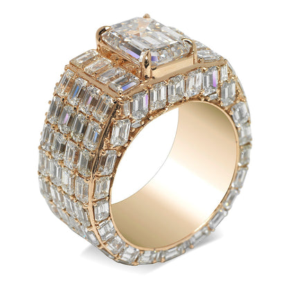 Diamond Ring Emerald Cut 20 Carat Men's  Chandelier Ring in 14K Yellow Gold Side View