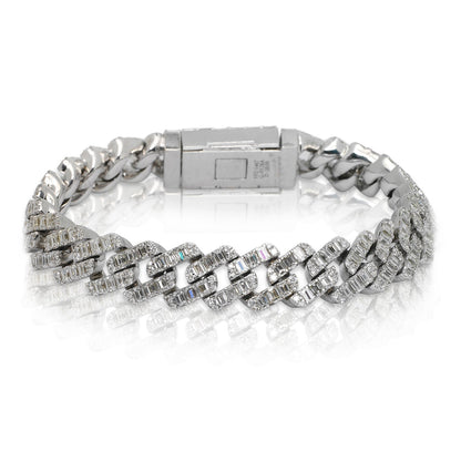 Men's Diamond Cuban Link Chain Bracelet 20 Carat in 14K White Gold Back View