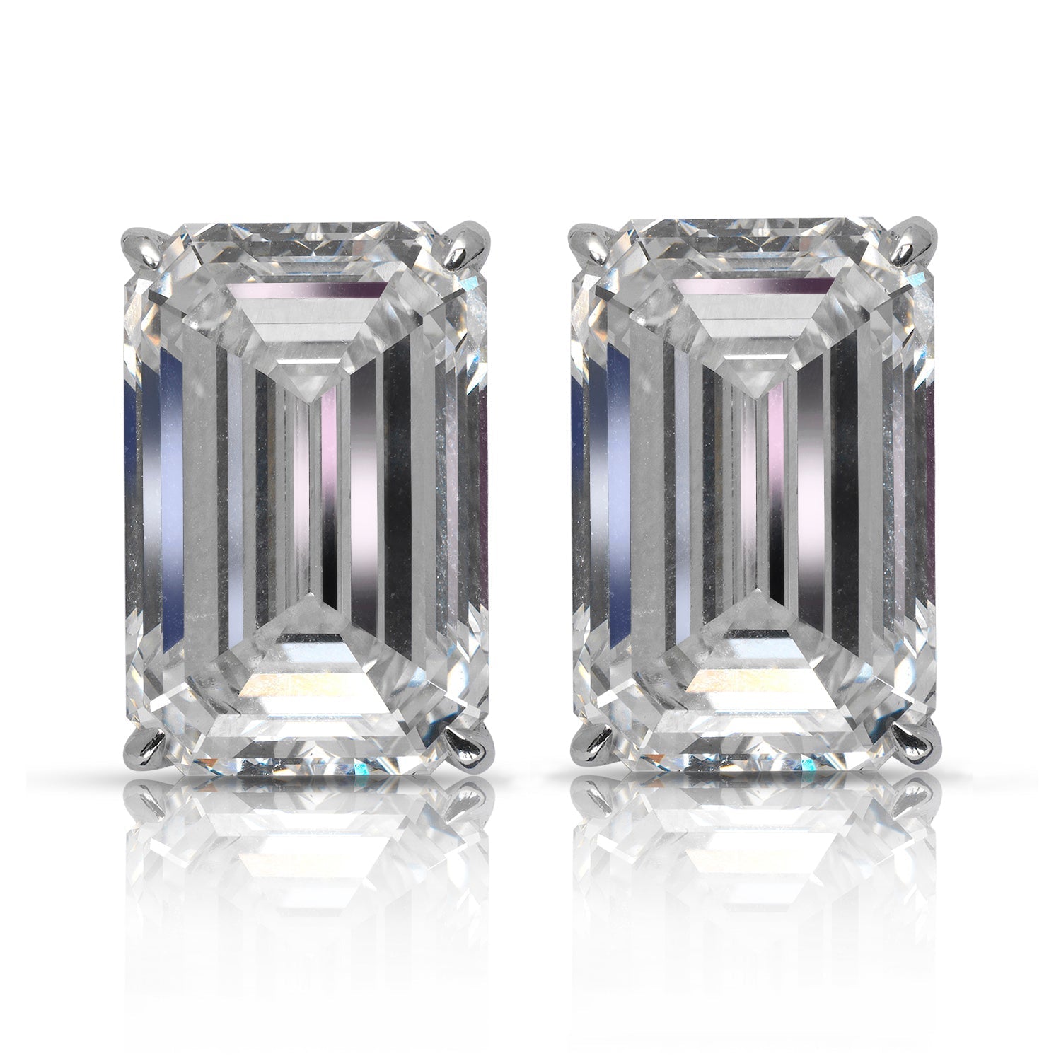 Diamond Earrings Emerald Cut 23 Carat Micropave 4 prong set earrings in 18K White Gold Front View