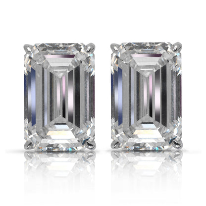 Diamond Earrings Emerald Cut 23 Carat Micropave 4 prong set earrings in 18K White Gold Front View